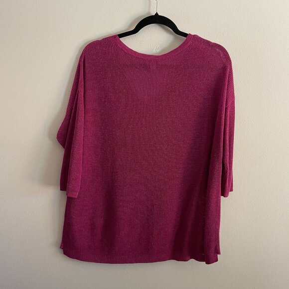 J.Jill Women M Petite Fuchsia Linen Blend Knit Pockets 3/4 Sleeve V-Neck Sweater - Picture 11 of 11